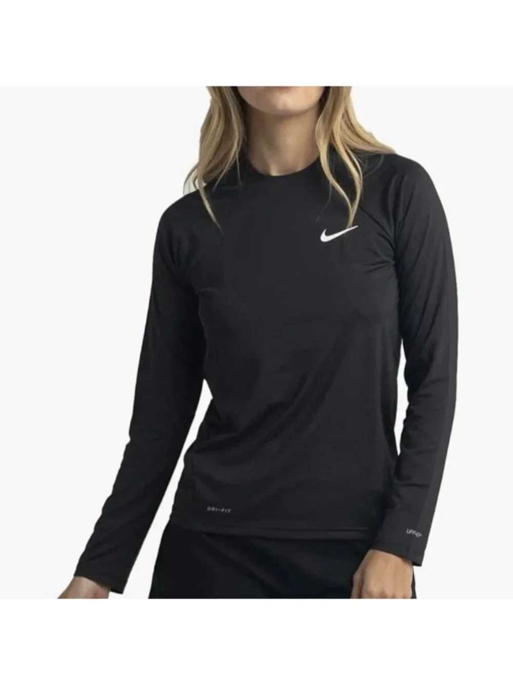 Nike Women’s Size XL Essential Long-Sleeve Rash Guard Black UV Protection